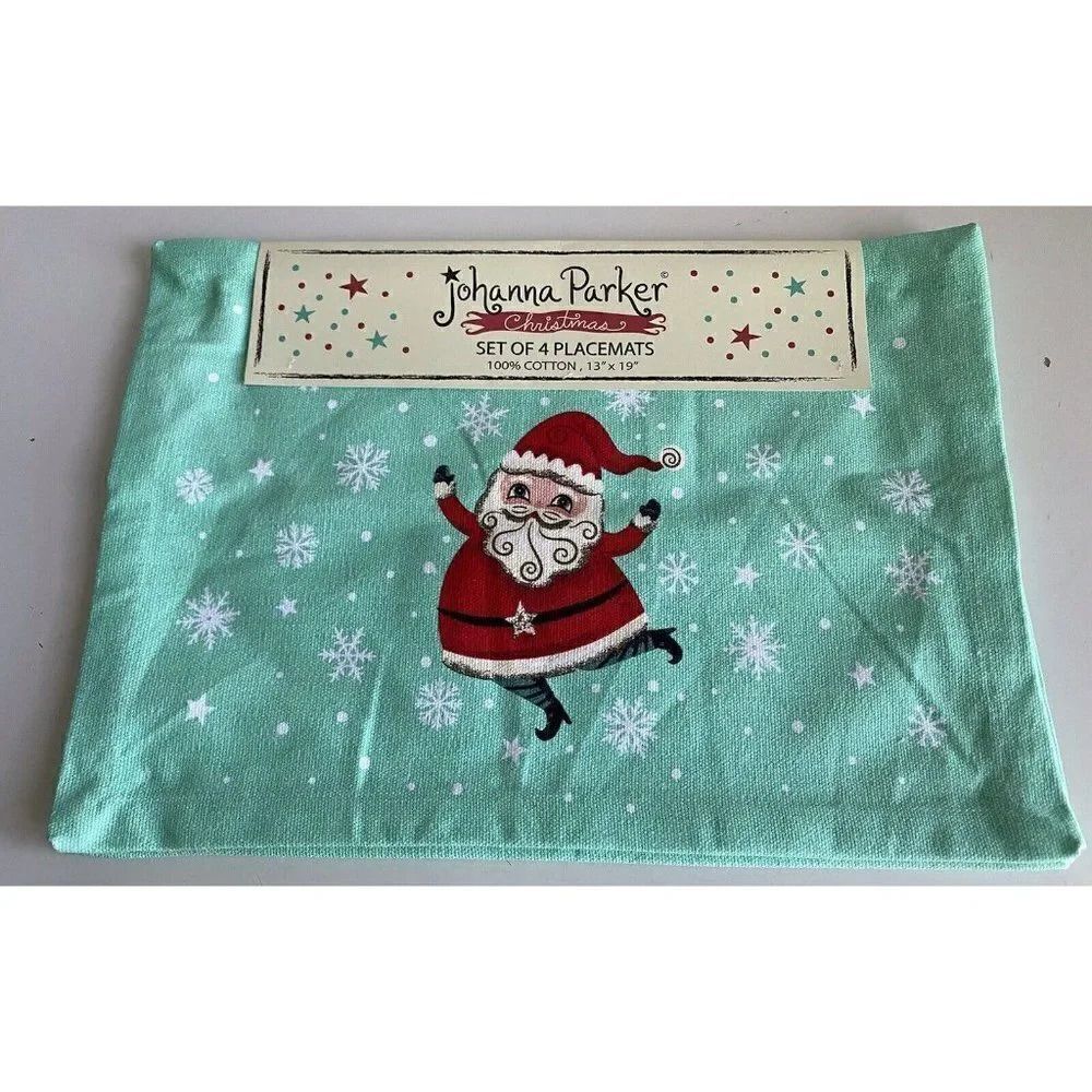 Set Of 4 Johanna Parker Christmas Santa Claus Placemats Holiday Retro NEW